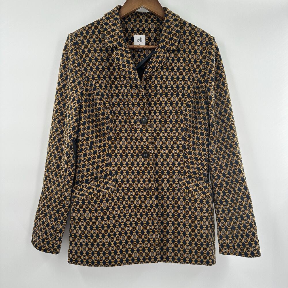 Cabi 3372 Blazer Womens Medium Blue Gold Kensington Preppy‎ Medallion Proper